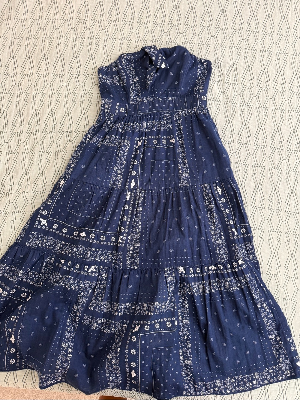 Girls' Navy Blue Bandana Print Tiered Dress